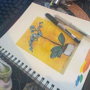 original art print of blue orchid, 8.5x11inch
